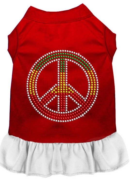 Rhinestone Rasta Peace Dress Red with White Med